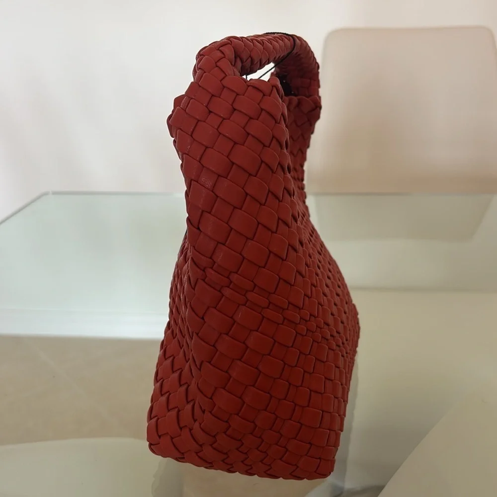 Chic Orange Woven Hobo Bag with Pouch